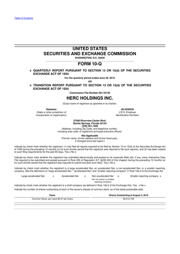 Thumbnail Herc Holdings
 10-Q Quarterly Report FY2016 