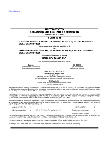 Thumbnail Herc Holdings
 10-Q Quarterly Report FY2018 