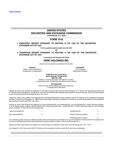Thumbnail Herc Holdings
 10-Q Quarterly Report FY2018 