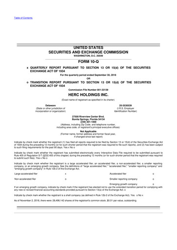 Thumbnail Herc Holdings
 10-Q Quarterly Report FY2018 