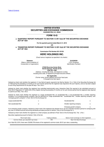 Thumbnail Herc Holdings
 10-Q Quarterly Report FY2019 