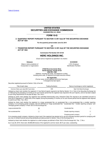 Thumbnail Herc Holdings
 10-Q Quarterly Report FY2019 