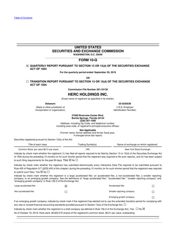 Thumbnail Herc Holdings
 10-Q Quarterly Report FY2019 
