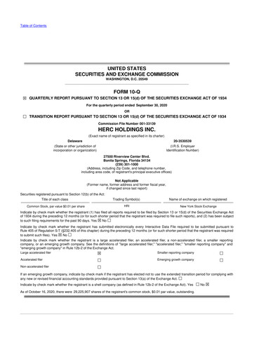 Thumbnail Herc Holdings
 10-Q Quarterly Report FY2020 