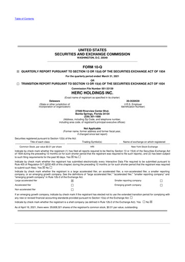 Thumbnail Herc Holdings
 10-Q Quarterly Report FY2021 
