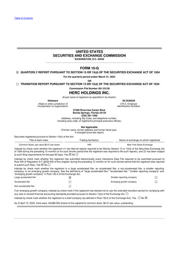 Thumbnail Herc Holdings
 10-Q Quarterly Report FY2022 