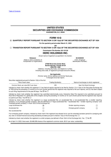Thumbnail Herc Holdings
 10-Q Quarterly Report FY2023 