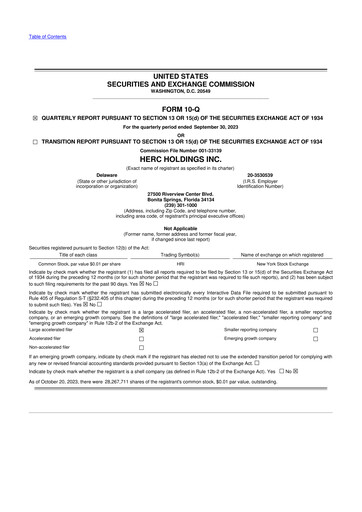 Thumbnail Herc Holdings
 10-Q Quarterly Report FY2023 