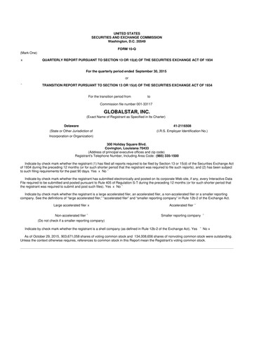 Thumbnail Globalstar
 10-Q Quarterly Report FY2015 