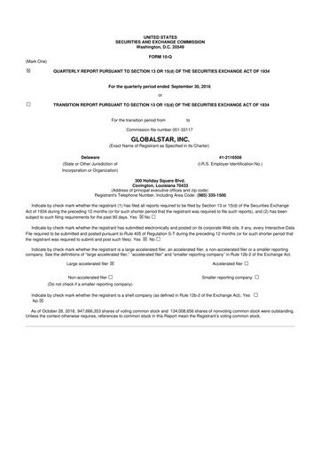 Thumbnail Globalstar
 10-Q Quarterly Report FY2016 