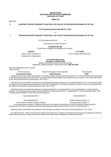 Thumbnail Globalstar
 10-Q Quarterly Report FY2019 