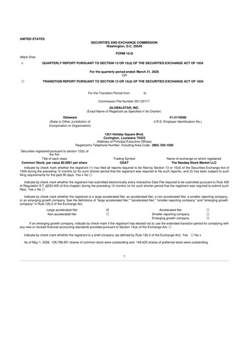 Thumbnail Globalstar
 10-Q Quarterly Report FY 