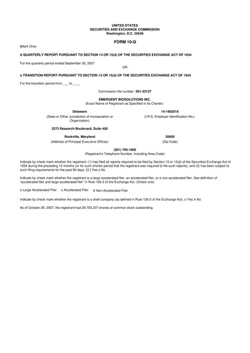 Thumbnail Emergent BioSolutions
 10-Q Quarterly Report FY 