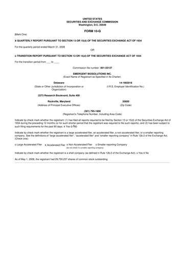 Thumbnail Emergent BioSolutions
 10-Q Quarterly Report FY 