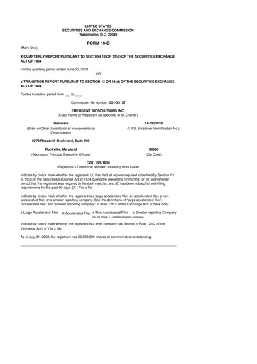Thumbnail Emergent BioSolutions
 10-Q Quarterly Report FY 