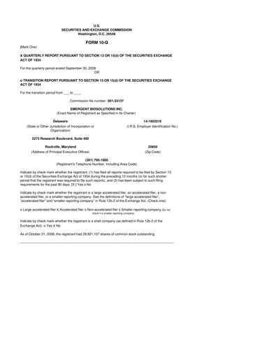 Thumbnail Emergent BioSolutions
 10-Q Quarterly Report FY 