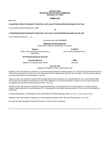 Thumbnail Emergent BioSolutions
 10-Q Quarterly Report FY 