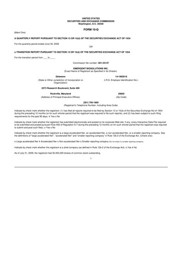 Thumbnail Emergent BioSolutions
 10-Q Quarterly Report FY 