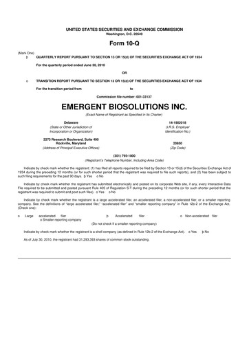 Thumbnail Emergent BioSolutions
 10-Q Quarterly Report FY 