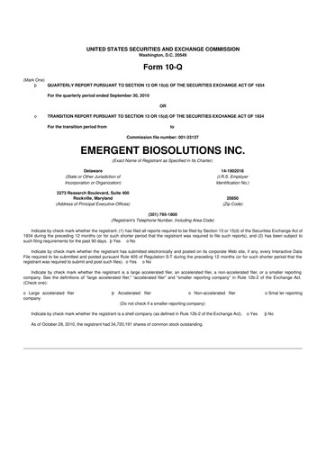 Thumbnail Emergent BioSolutions
 10-Q Quarterly Report FY 