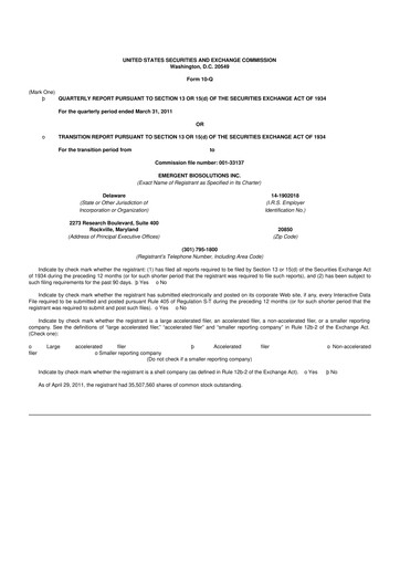 Thumbnail Emergent BioSolutions
 10-Q Quarterly Report FY 
