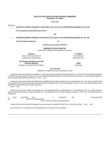 Thumbnail Emergent BioSolutions
 10-Q Quarterly Report FY2011 