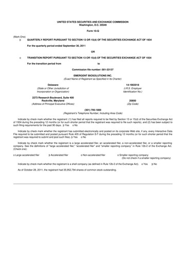 Thumbnail Emergent BioSolutions
 10-Q Quarterly Report FY2011 