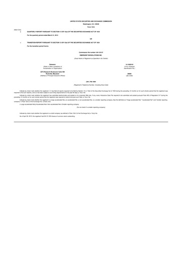 Thumbnail Emergent BioSolutions
 10-Q Quarterly Report FY2013 