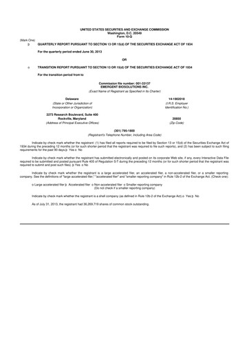 Thumbnail Emergent BioSolutions
 10-Q Quarterly Report FY2013 