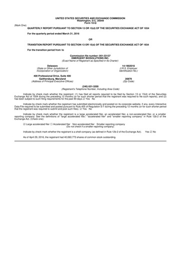 Thumbnail Emergent BioSolutions
 10-Q Quarterly Report FY2016 