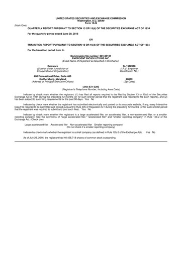 Thumbnail Emergent BioSolutions
 10-Q Quarterly Report FY2016 