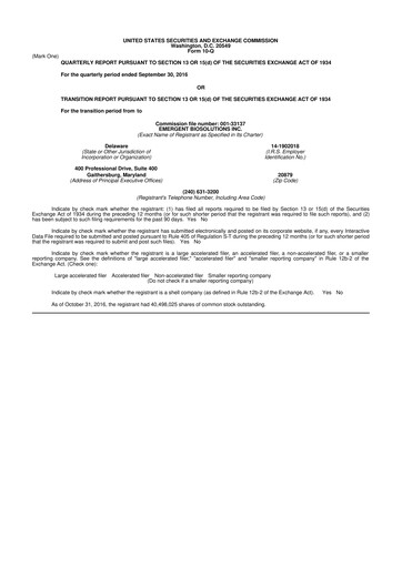 Thumbnail Emergent BioSolutions
 10-Q Quarterly Report FY2016 