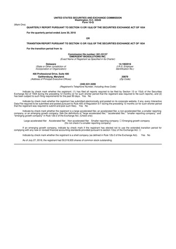 Thumbnail Emergent BioSolutions
 10-Q Quarterly Report FY2018 