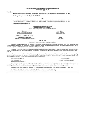 Thumbnail Emergent BioSolutions
 10-Q Quarterly Report FY2018 