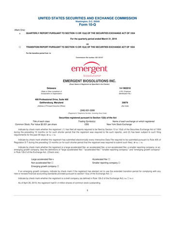 Thumbnail Emergent BioSolutions
 10-Q Quarterly Report FY2019 