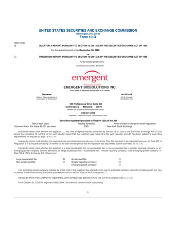Thumbnail Emergent BioSolutions
 10-Q Quarterly Report FY 