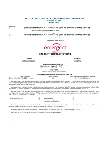 Thumbnail Emergent BioSolutions
 10-Q Quarterly Report FY2021 