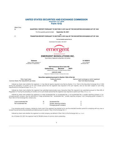 Thumbnail Emergent BioSolutions
 10-Q Quarterly Report FY2021 