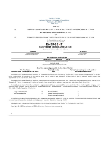 Thumbnail Emergent BioSolutions
 10-Q Quarterly Report FY2022 