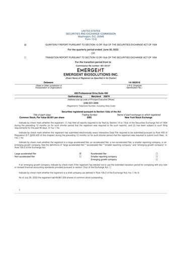 Thumbnail Emergent BioSolutions
 10-Q Quarterly Report FY2022 