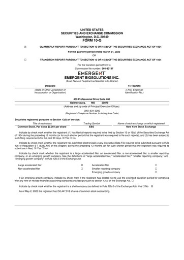 Thumbnail Emergent BioSolutions
 10-Q Quarterly Report FY2023 