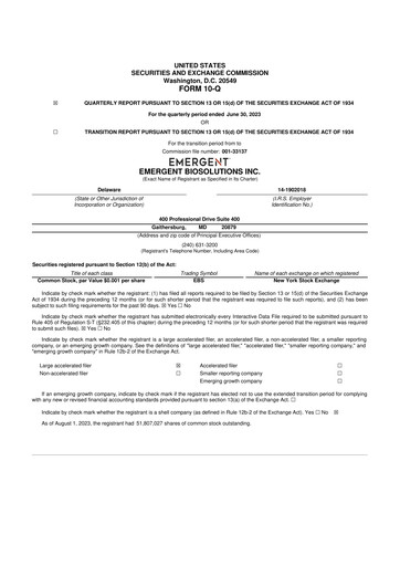 Thumbnail Emergent BioSolutions
 10-Q Quarterly Report FY2023 