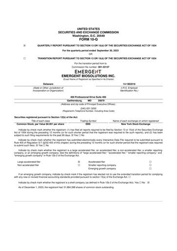 Thumbnail Emergent BioSolutions
 10-Q Quarterly Report FY2023 