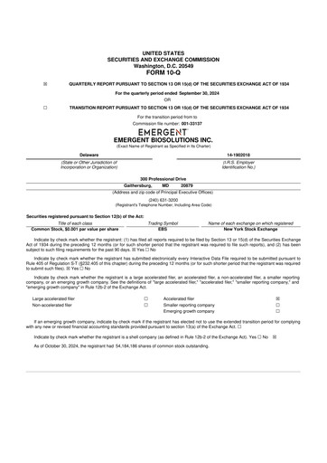 Thumbnail Emergent BioSolutions
 10-Q Quarterly Report FY2024 
