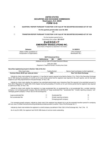 Thumbnail Emergent BioSolutions
 10-Q Quarterly Report FY2025 