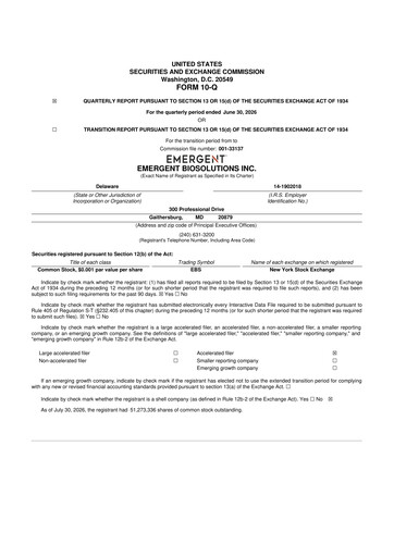Thumbnail Emergent BioSolutions
 10-Q Quarterly Report FY2026 