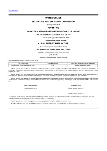 Thumbnail Clean Energy Fuels 10-Q Quarterly Report FY2019 