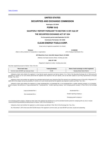 Thumbnail Clean Energy Fuels 10-Q Quarterly Report FY2019 