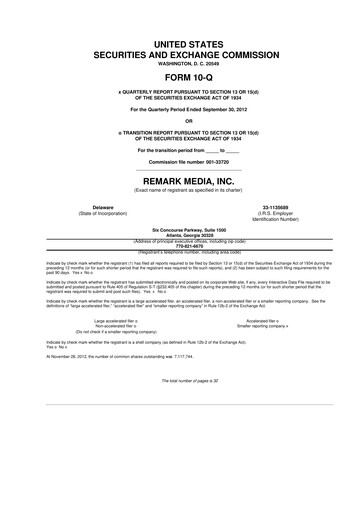 Thumbnail Remark Holdings 10-Q Quarterly Report FY2012 