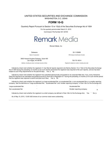 Thumbnail Remark Holdings 10-Q Quarterly Report FY2015 